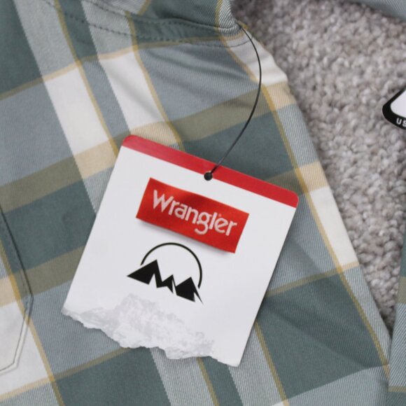 Wrangler Shirt NWT Mens Large Green/Yellow Regular Fit Roll Sleeve Stretch L/S - Picture 6 of 13